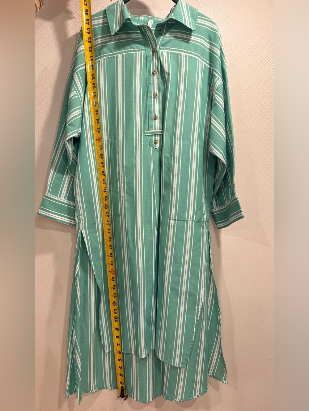 NWT Anthropologie Mint Green and White Striped Midi Shirt Dress Cotton - Picture 9 of 14